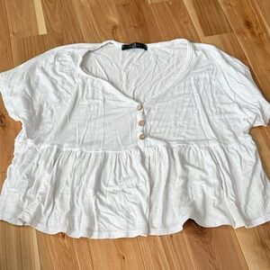 Relaxed White Button-Front Peplum Blouse